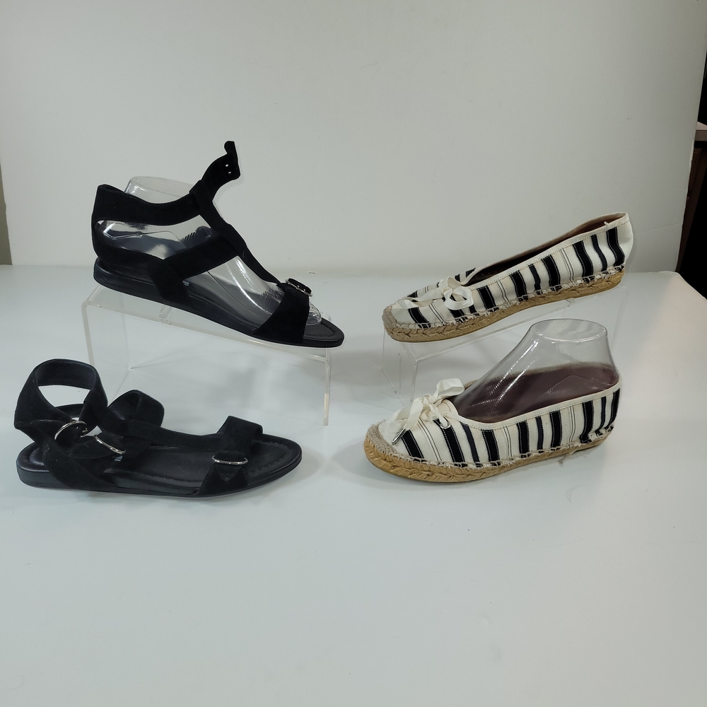 Prada Black Sandals Marc Jacobs Striped Espadrilles Slip On Loafers Size 37